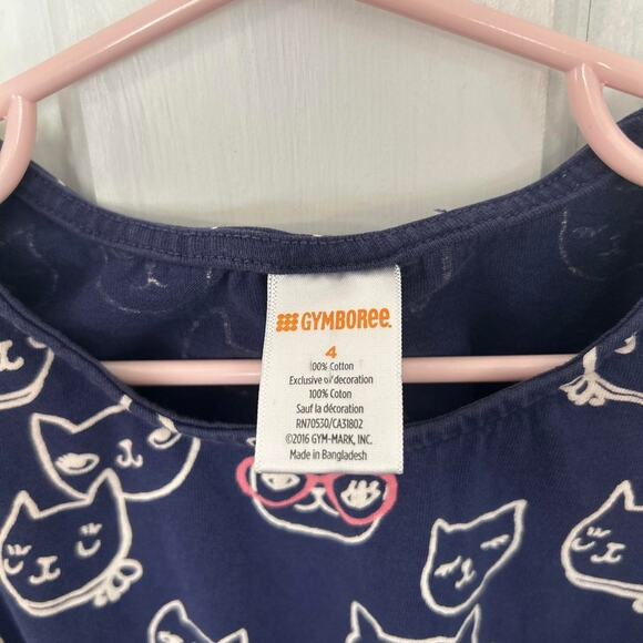 Gymboree Girls Cat Print Dress - Size 4 - Navy/White - Picture 2 of 4